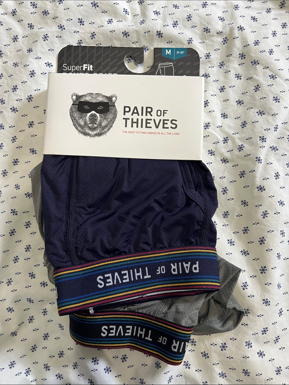 Pair of Thieves Men’s Navy & Gray Boxer Briefs with Rainbow Waistband